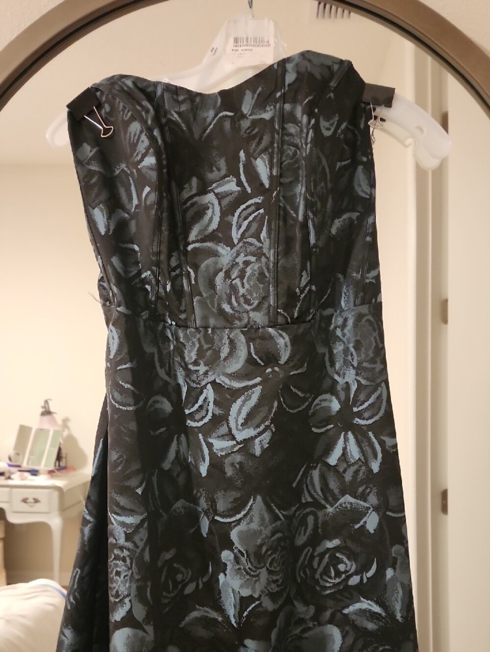 Elegant Black and Teal Floral Strapless Evening Dress NWT Size 16. No Alteration - Picture 9 of 12